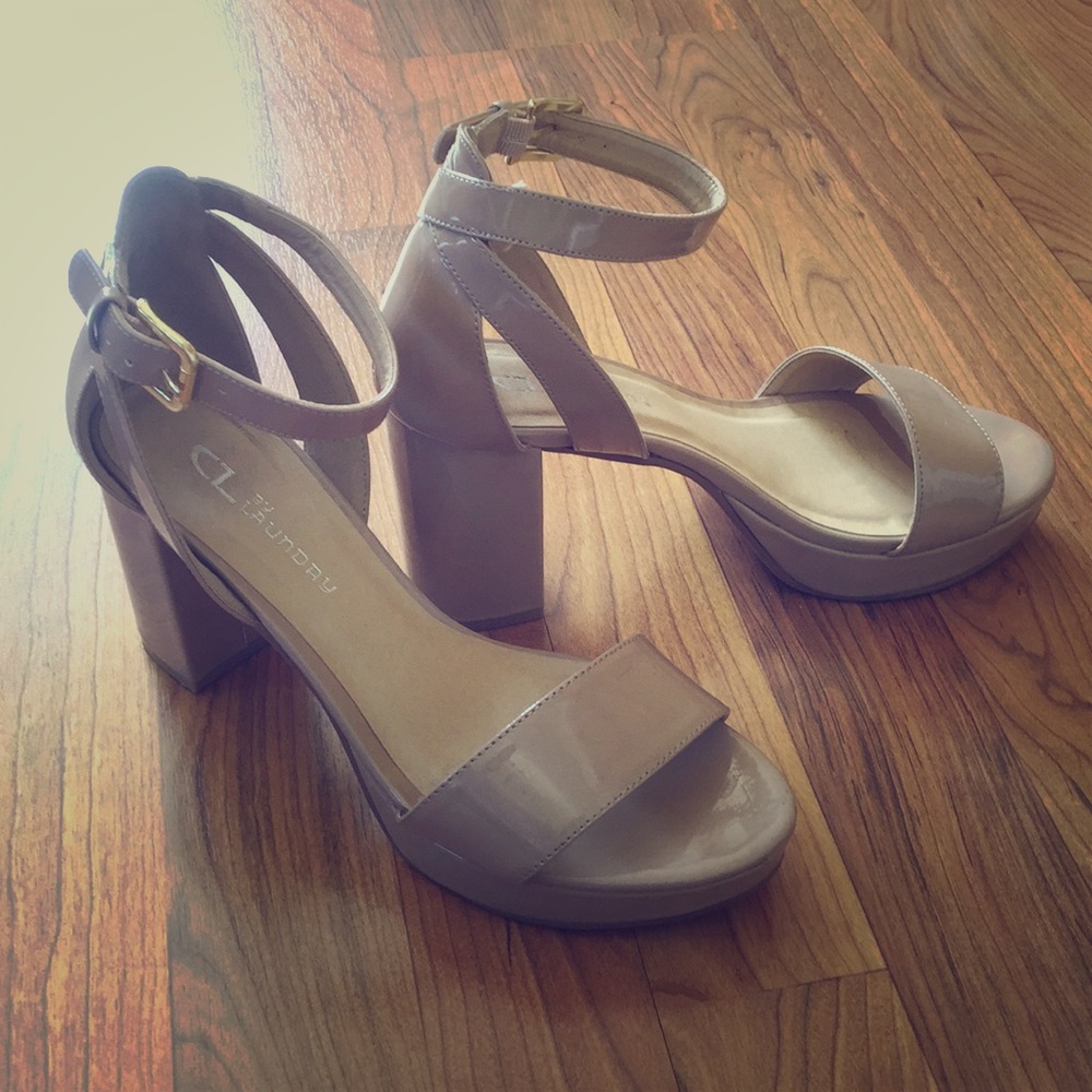 Patent Nude Ankle Strap Platform Heels